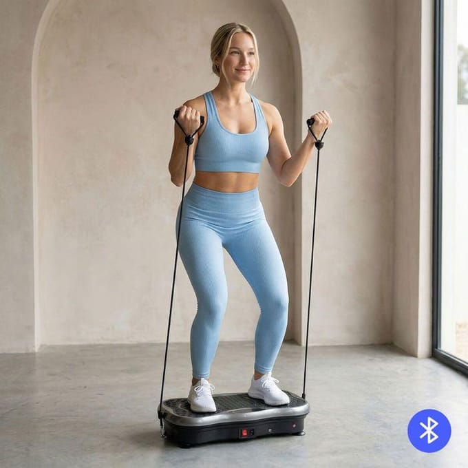 Vibratieplatform met Bluetooth-luidspreker, weerstandsbanden, afstandsbediening, oefengids InnovaGoods