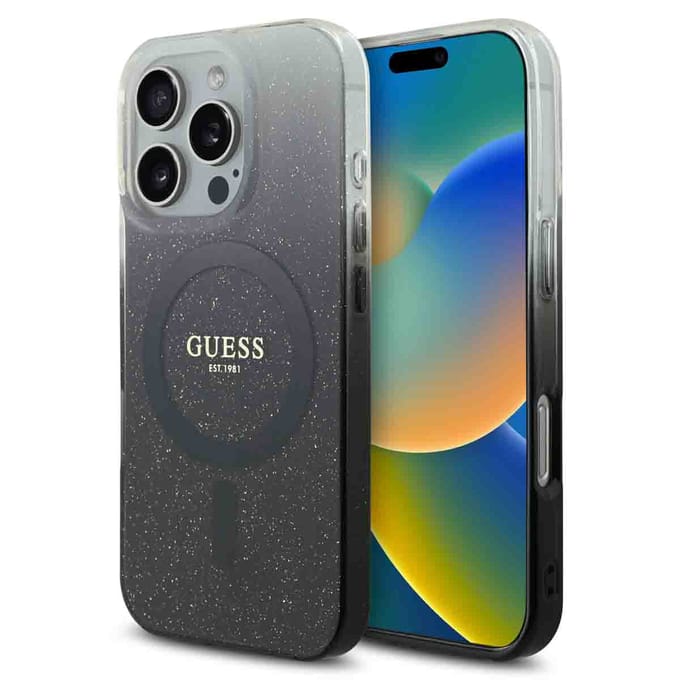 Guess MagSafe IML Glitter Gradient Case voor de Apple iPhone 16 Pro Max - Zwart