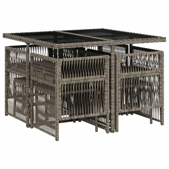 vidaXL - 9-delige - Tuinset - met - kussens - poly - rattan - grijs