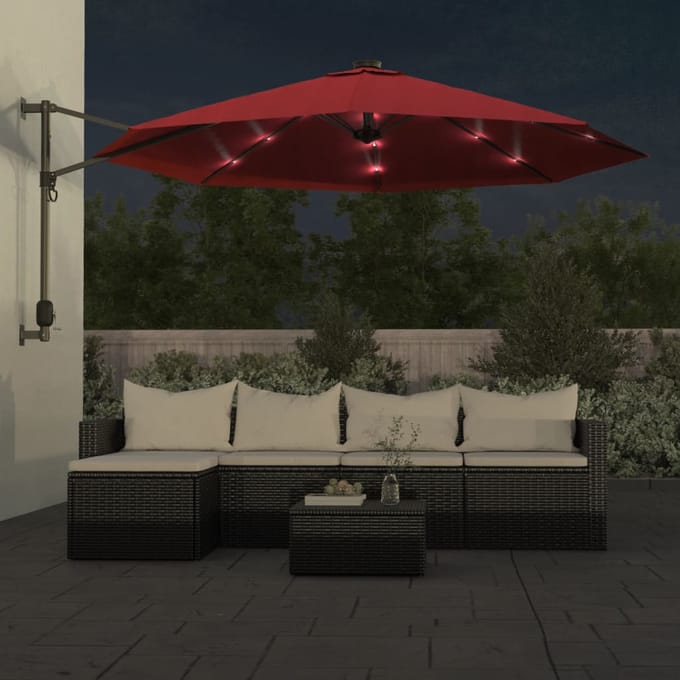 vidaXL - Wandparasol - met - LEDs - 290 - cm - felrood