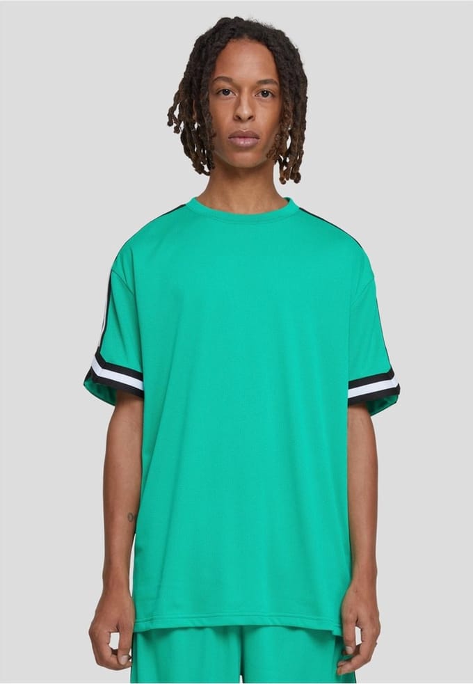 Urban Classics - Oversized Stripes Mesh Heren T-shirt - M - Groen