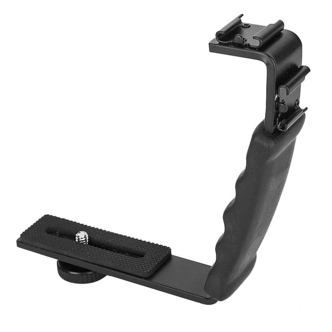 Support de flash d'appareil photo en L, double sabot, adaptateur de montage, support de microphone DV, lumière LED gray