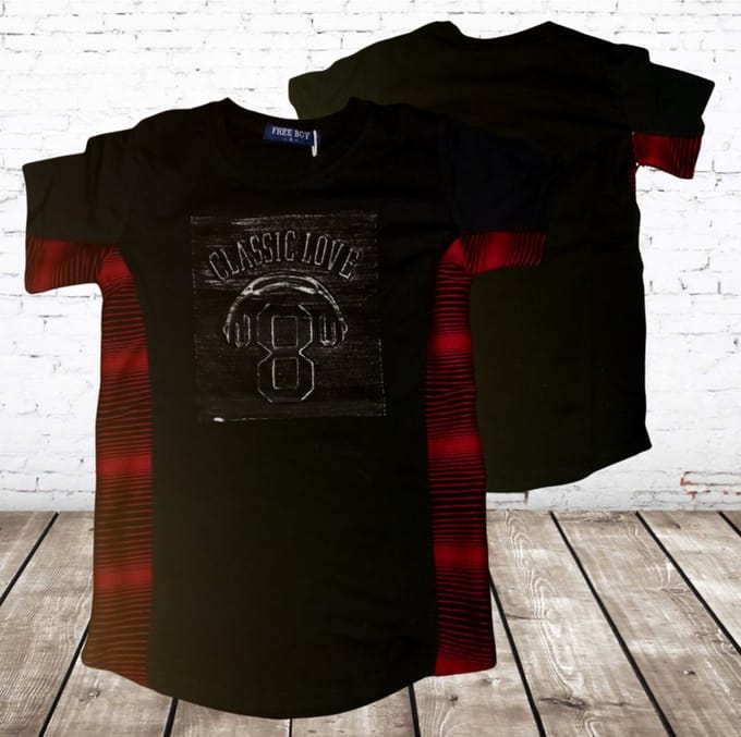 Jongens t-shirts classic zwart/rood - Zwart - 110/116