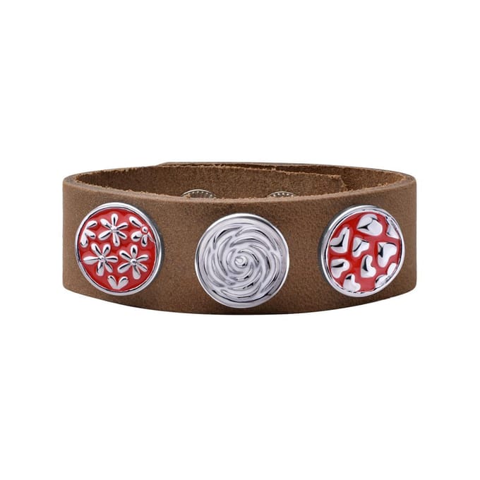 Quiges Dames Leren Armband Bruin met 3 Drukknopen Set 19.5 - 21.5cm - EBCMS328
