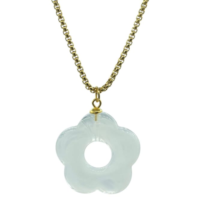 Goudkleurige Damesketting met Witte Bloem - Stainless Steel - 42 + 5 cm