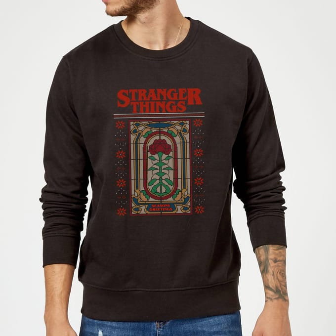 Stranger Things Creel House Window Christmas Jumper - Black - M