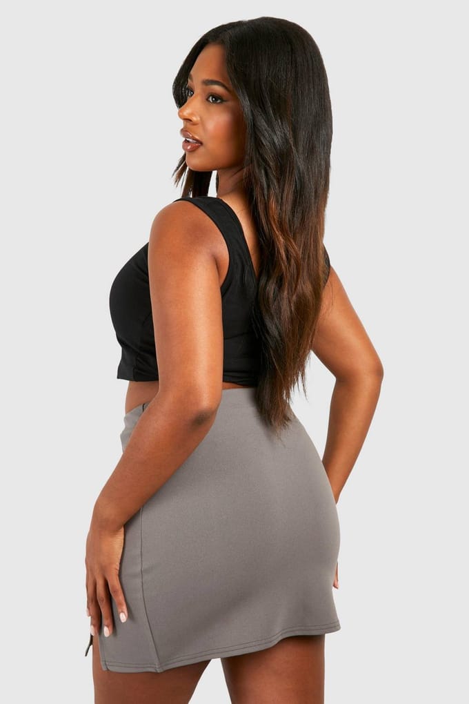 boohoo Dames Plus Side Split Mini Skirt | Charcoal | Maat: 28