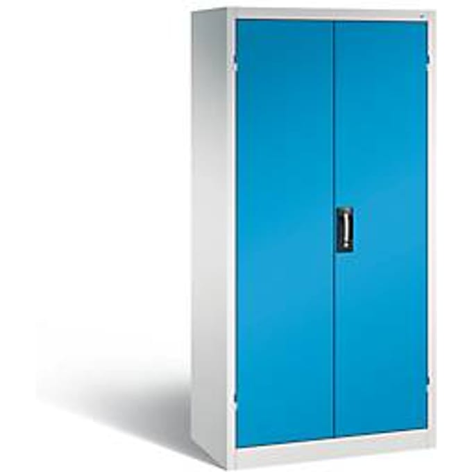 C+P acculaderkast Basic met deuren van massief plaatstaal, H 1950 x B 930 x D 500 mm, lichtgrijs/lichtblauw