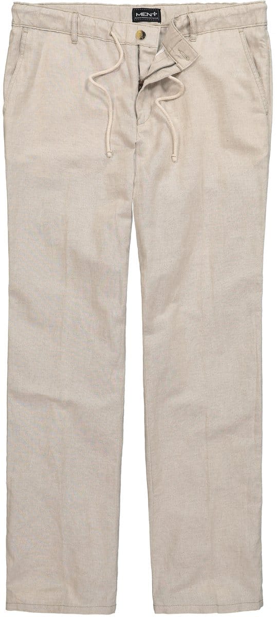 Men Plus - Heren - Linnenmix-broek relaxed fit elastische tailleband - Kiezelgrijs - Maat 54