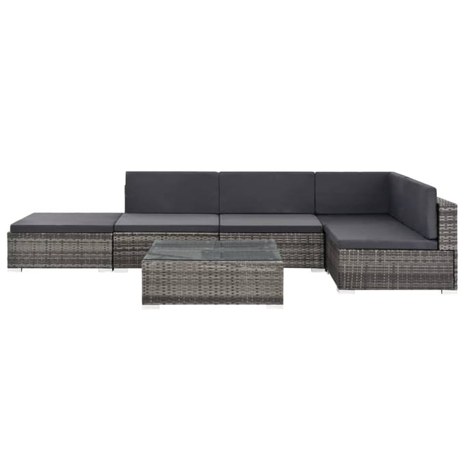 vidaXL - 6-delige - Loungeset - met - kussens - poly - rattan - grijs