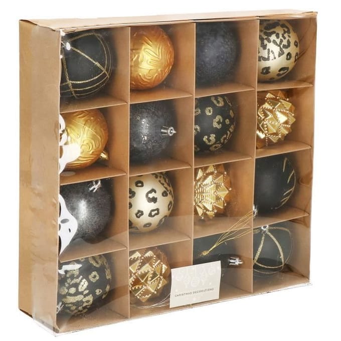 Springos Kerstballen | 16 Stuks | Goud/Zwart
