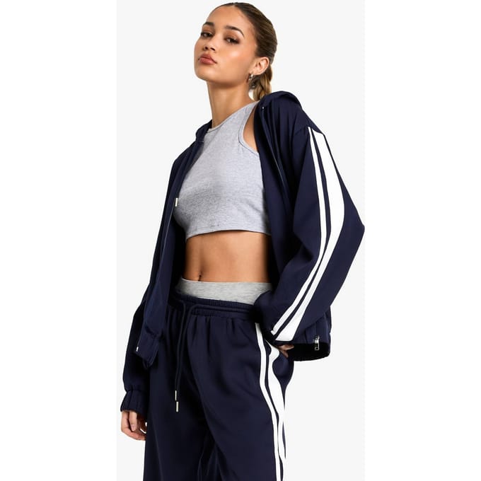 boohoo Dames Side Stripe Woven Zip Through Tracksuit Top | Marineblauw | Maat: 36
