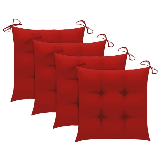 vidaXL - Klapstoelen - met - rode - kussens, - 3 - stuks, - massief - teakhout
