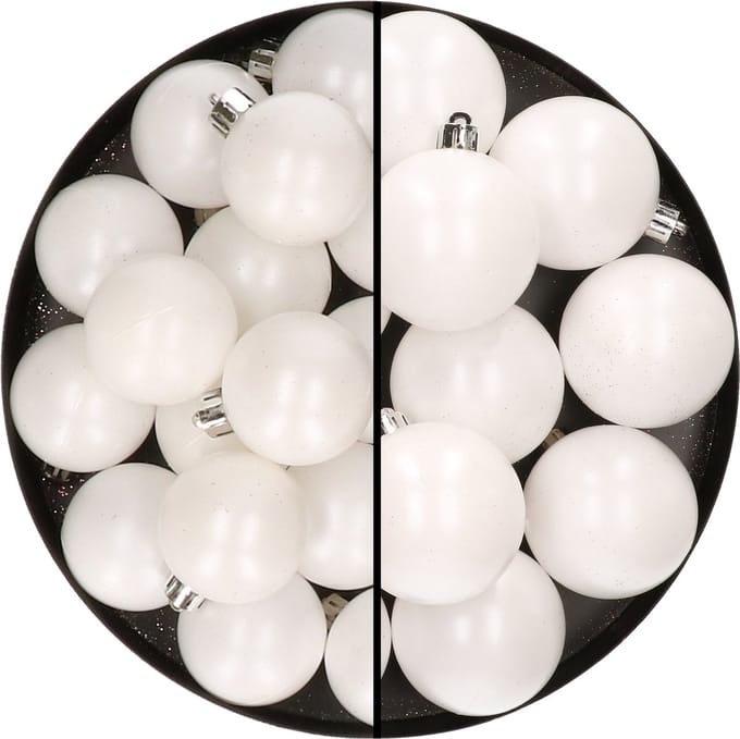 28x stuks kunststof kerstballen wit 4 en 6 cm - Kerstversiering