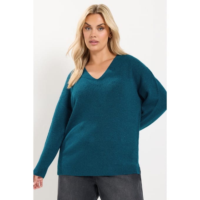 Yours Groene Gebreide Trui Met Vhals Size 54-56