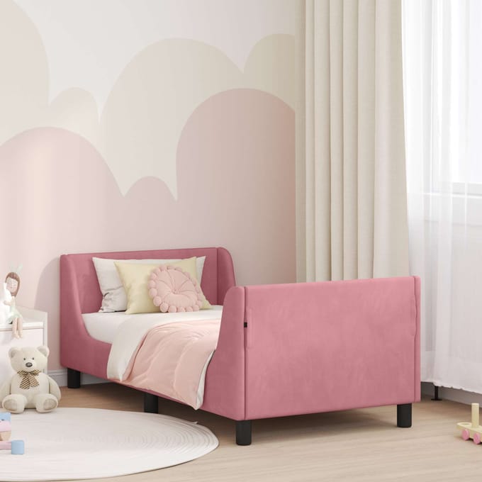 vidaXL - Kinderen - bedframe - met - hoofdboard - Roze - 80 - x - 160 - cm - Fluweel