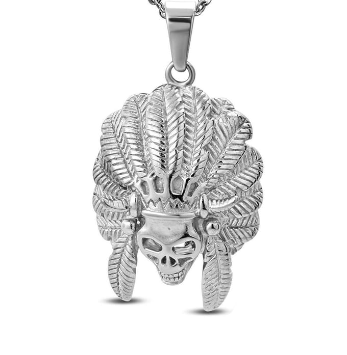 Amanto Ketting Deaven - 316L Staal - Doodshoofd - Biker - 50x30mm - 60cm