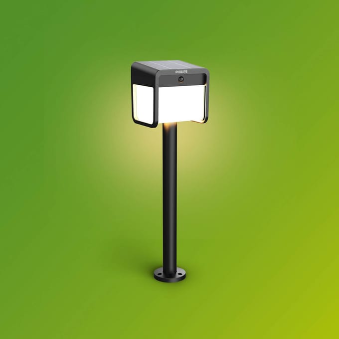 Philips Ezra sokkellamp -UltraEfficient LED - Solar buitenlamp -Helder warm licht; 3000K - Zwart - Bewegingssensor - Zonne-energie - Schemersensor - Tuinpadverlichting
