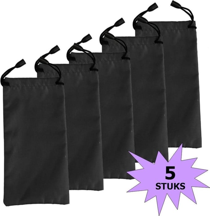 Fako Bijoux® - Microvezel Brillenhoes - Nylon - 17x8cm - Zwart - 5 Stuks