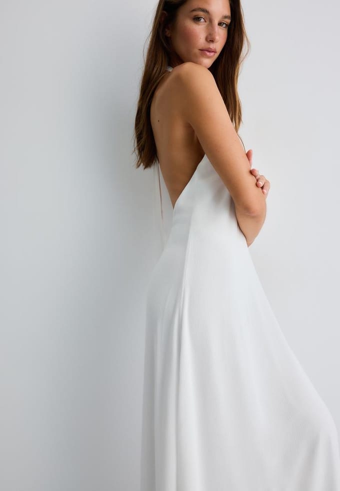 Stradivarius Halter midi-jurk  Wit XL