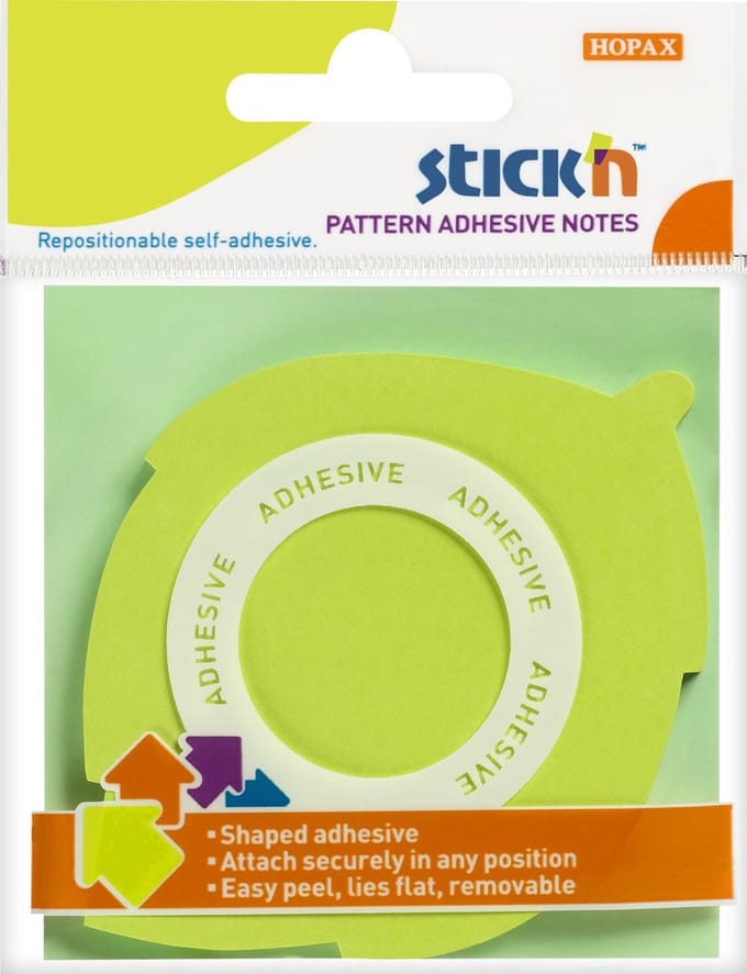 Stick'n Memoblok Blad - 360 Graden - Lijmrand - 70x70mm - Neon Groen - 50 Sticky Notes