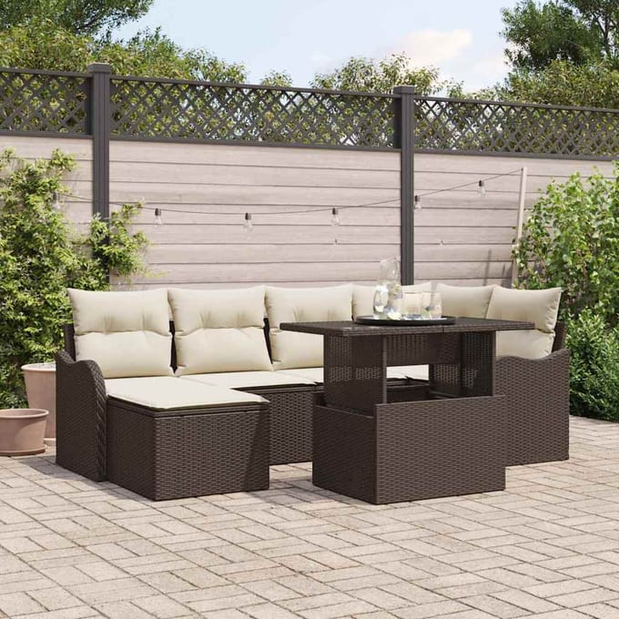 vidaXL - Tuinbank - Set - 7 - st - Bruin - [Synthetisch]: - Poly - Riet