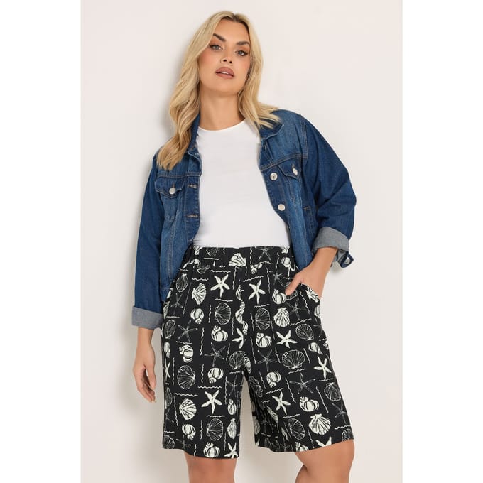 Yours Zwarte Getextureerde Shorts Met Schelpenprint Size 54-56