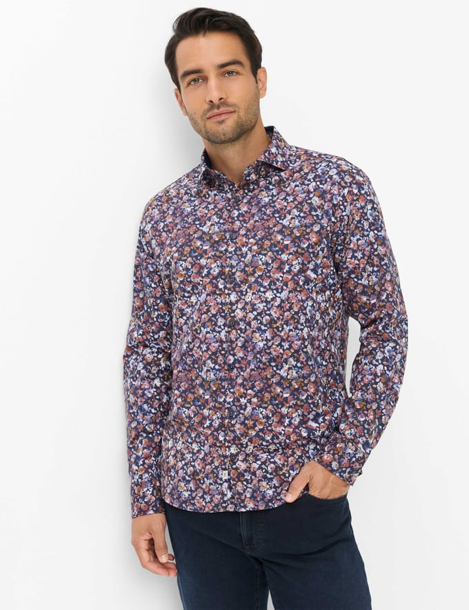 Brax Heren Overhemd  Style HAROLD navy, donkerblauw, maat M