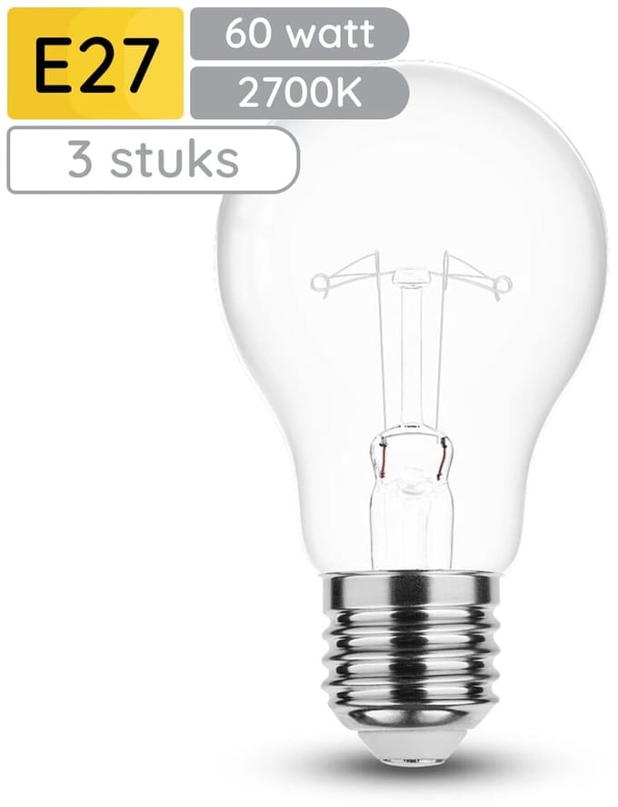 Technik E27 Wolfraam-Gloeilamp Dimbaar 60W - 2700K - Warm Wit - Gloeilamp Globe A55 - 3 stuks
