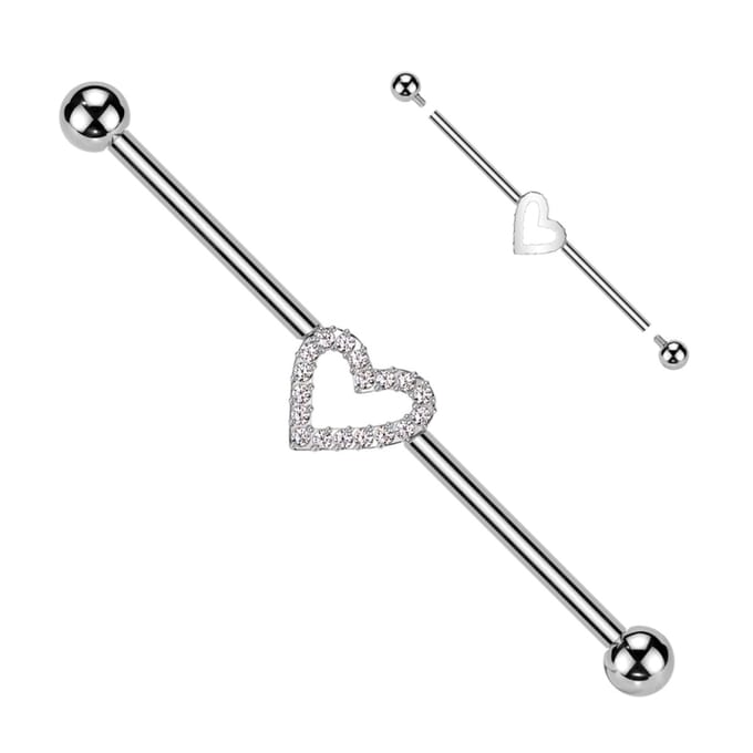 Industrial piercing titanium hartje met steentjes - zilver - LMPiercings