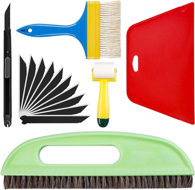 Set van 6 Professionele Behangtools met Behangborstel, Snijgereedschap en Gladstrijkers voor Perfecte Wandafwerking