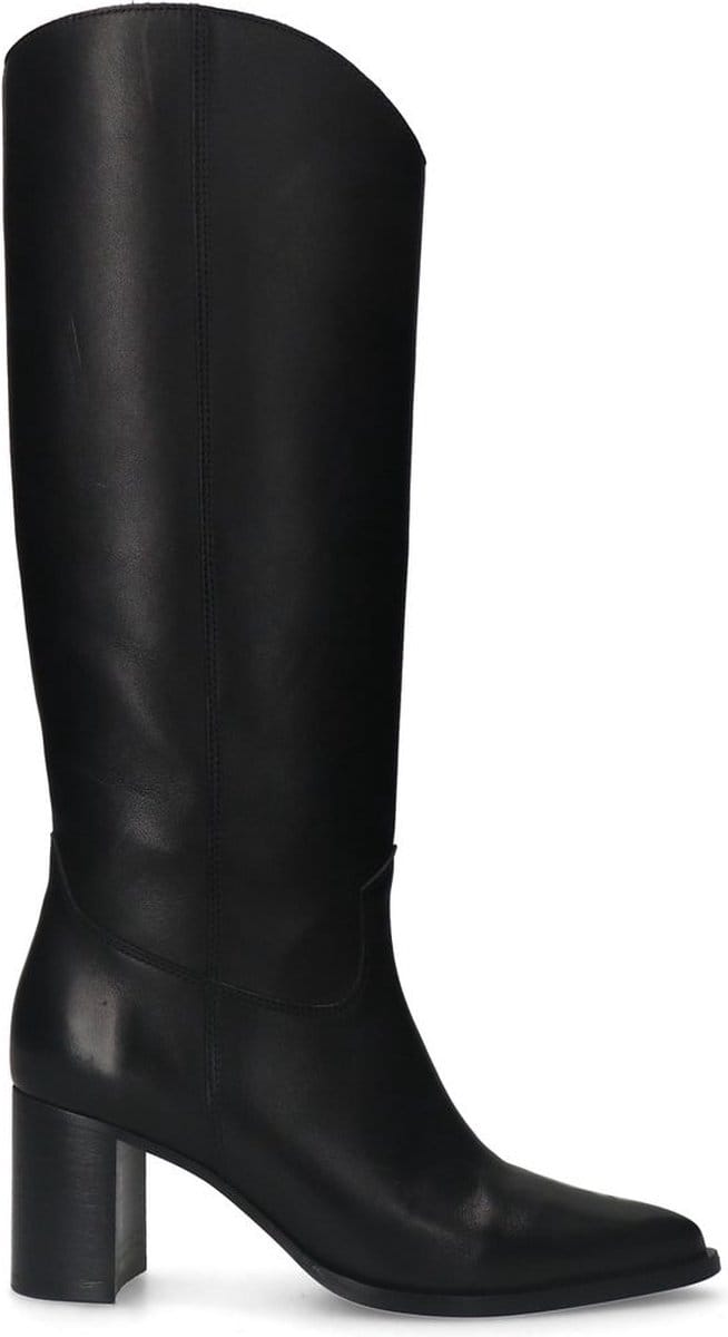 Manfield - Dames - Zwarte leren laarzen met hak - Maat 37