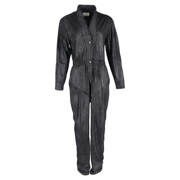 Isabel Marant Junna jumpsuit met lange mouwen in zwart imitatieleer