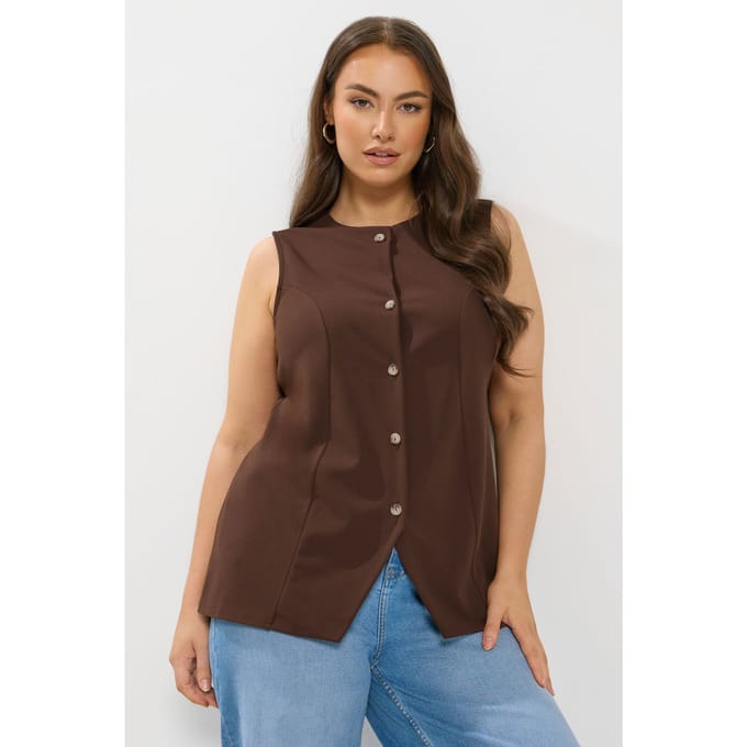 Yours Chocoladebruin Scuba Vest Size 54-56