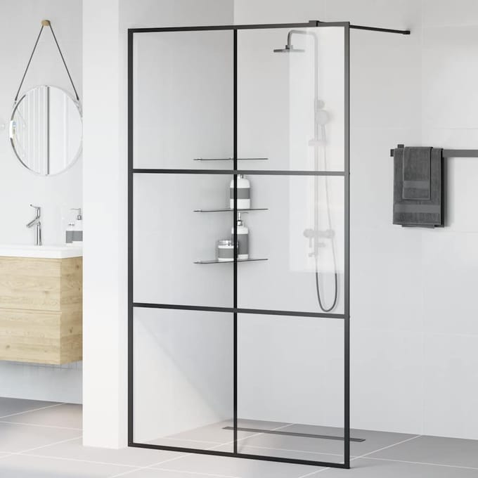vidaXL - Inloopdouchewand - 115x195 - cm - ESG-glas - transparant - en - zwart