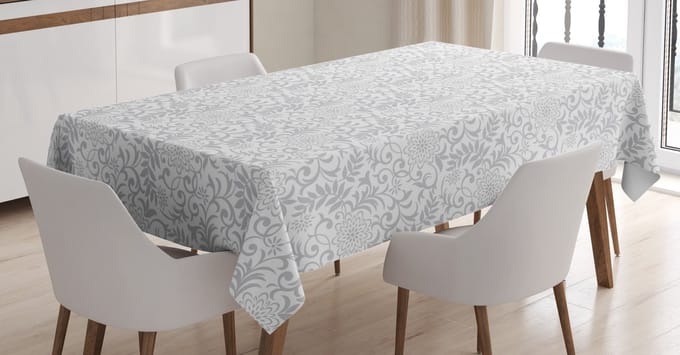 ABAKUHAUS Bloemen Tafelkleed – 140 x 200 cm – Grijs-wit, satijnlook