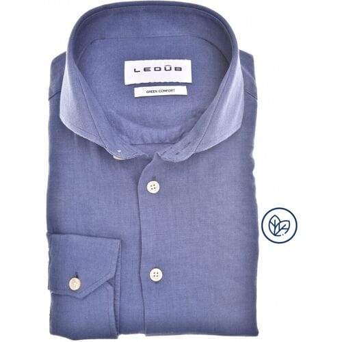 Ledûb Overhemd Slim Solid Color Linnen Blend Midden Blauw / male