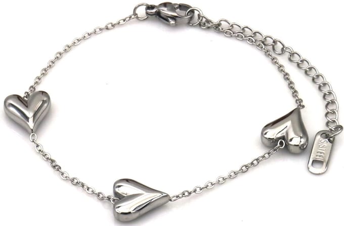 Armband - RVS - hartjes - 16-21 cm