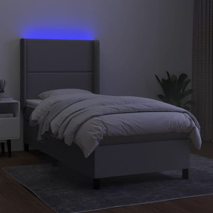 vidaXL - Boxspring - met - matras - en - LED - stof - lichtgrijs - 90x190 - cm