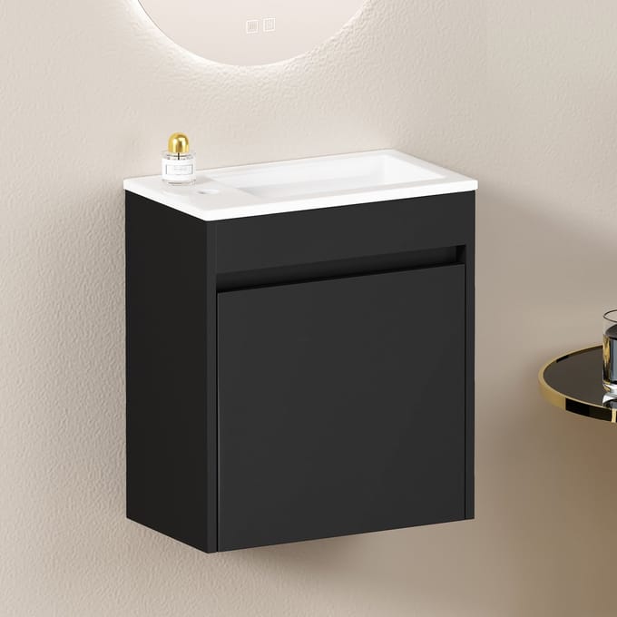 REDOM - Badkamerkast - Soft-Close Deur - Modern - Voor Badkamer - MDF - Zwart - 46 Cm