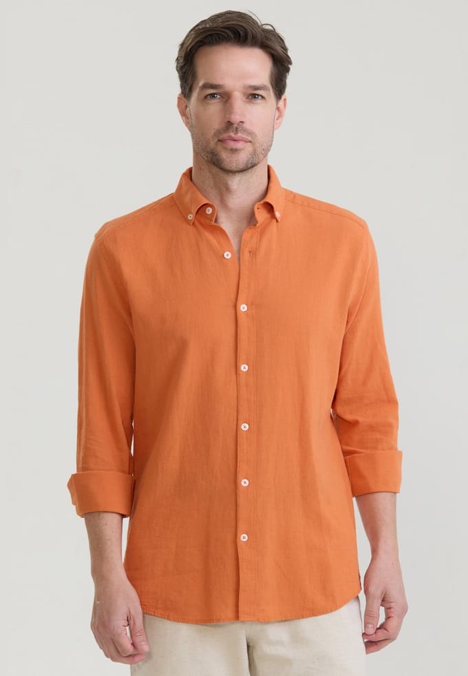 Felix Hardy Overhemd - Overhemden - Katoen Linnen Heren Oranje - M