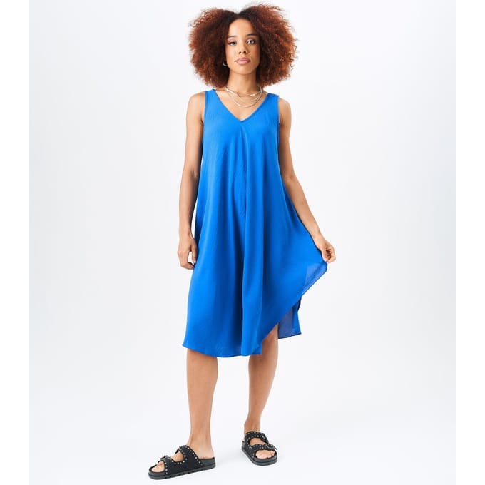 Blauwe geweven oversized jurk met bandjes en structuur