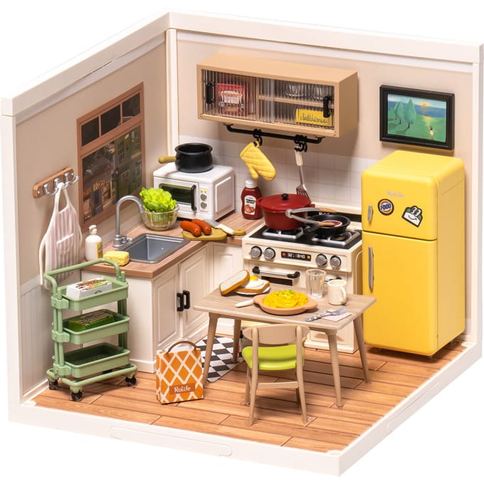 Robotime, DIY Huisje Super Creator Happy Meals Kitchen, DW008, 16,3x16,3x15,2cm