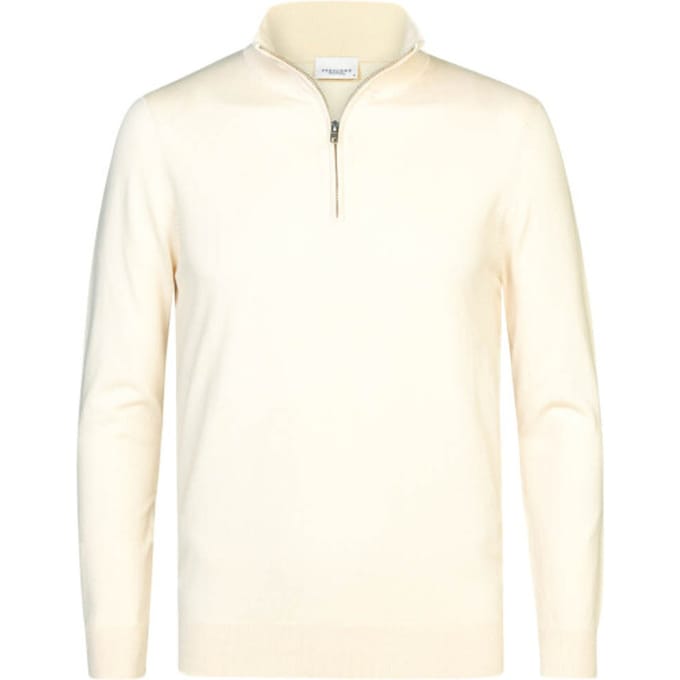 Profuomo Half Zip Pullover Luxury Off White - Maat M - Heren - Quarter zip