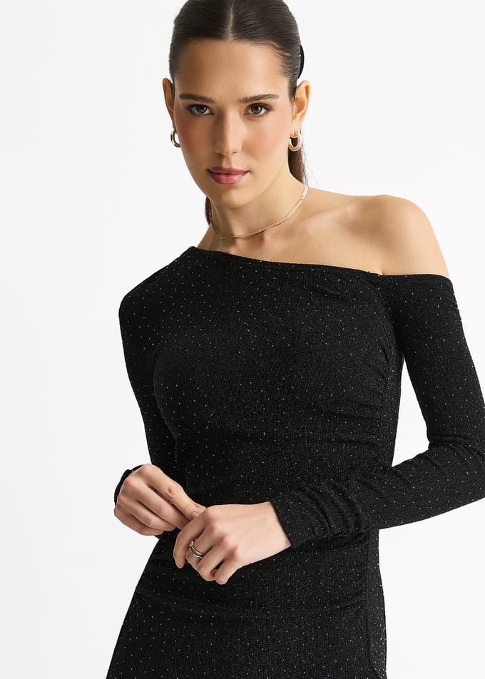 Zwarte midi-jurk met studs en hotfix-details