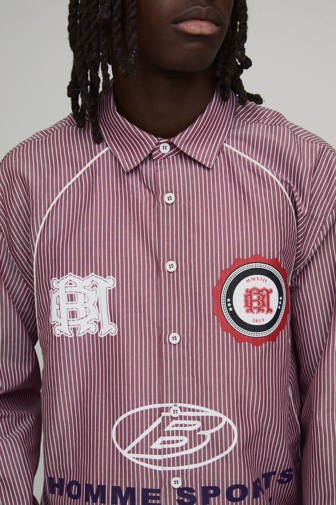 Oversized Ruim Gesneden Gebogen Paspel Sport Overhemd | Red | Size Small
