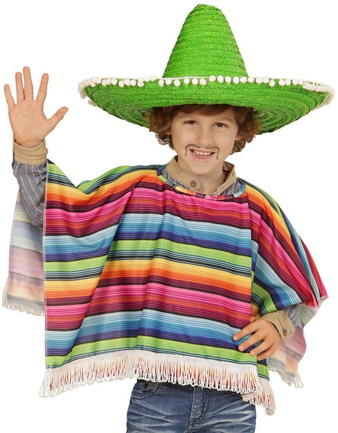 Poncho Costume Mexicain Pour Enfants Mexicain Carnaval 70X36Cm