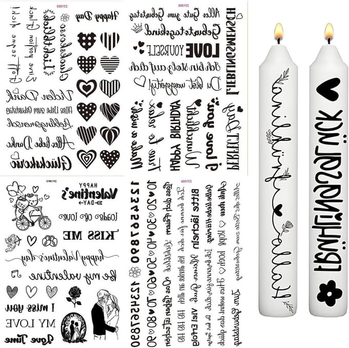 Decoratieve Kaarsstickers met Inspirerende Teksten - 4 Stuks voor Cadeaus en Versiering