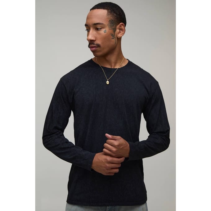 Zwart Regular Spray Wash Shirt Met Lange Mouwen | Black | Size Small