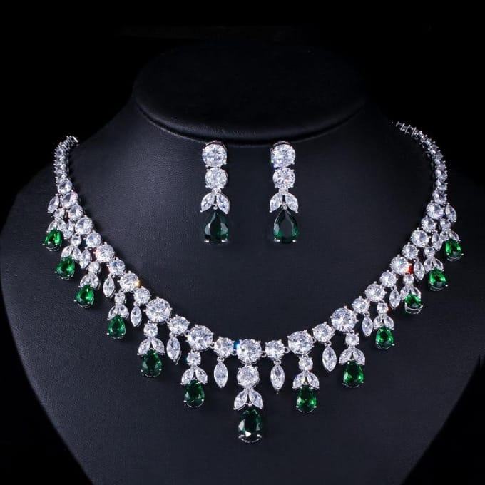 Luxe 925 Sterling Zilver Saffier Smaragd Topaas Edelsteen Geboortesteen Ketting/Oorbellen Bruidssieraden Sets 45 cm groen